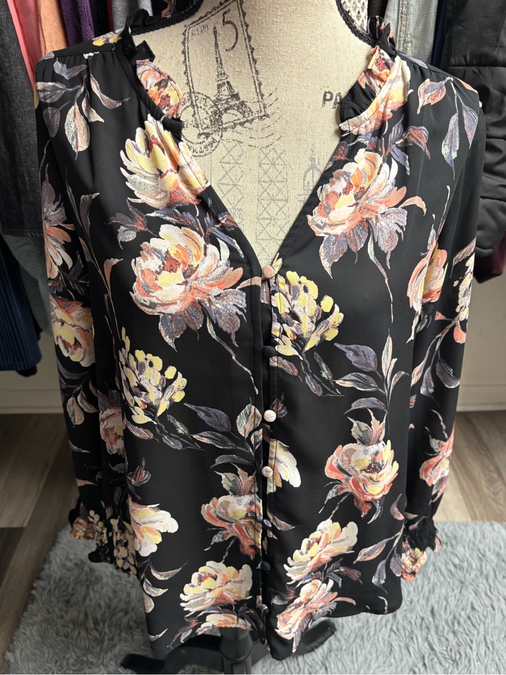 Y2K Multicolor Floral Print Button Front Blouse